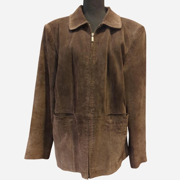 St. John's Bay Jackets & Blazers - St. John's Bay Brown Suede Boho Western Zip-Front Jacket